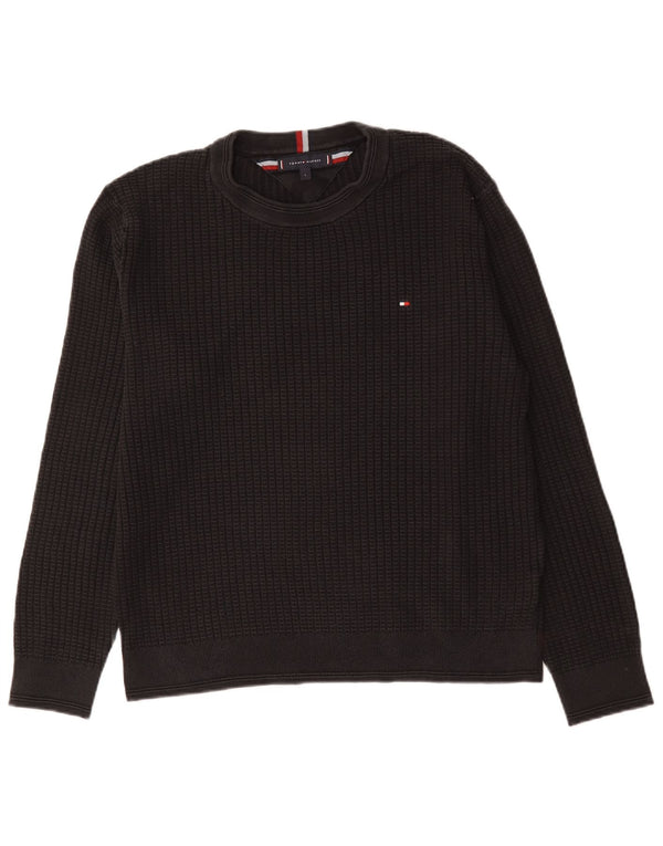 Tommy Hilfiger Mens Crew Neck Jumper Sweater Large Black Cotton