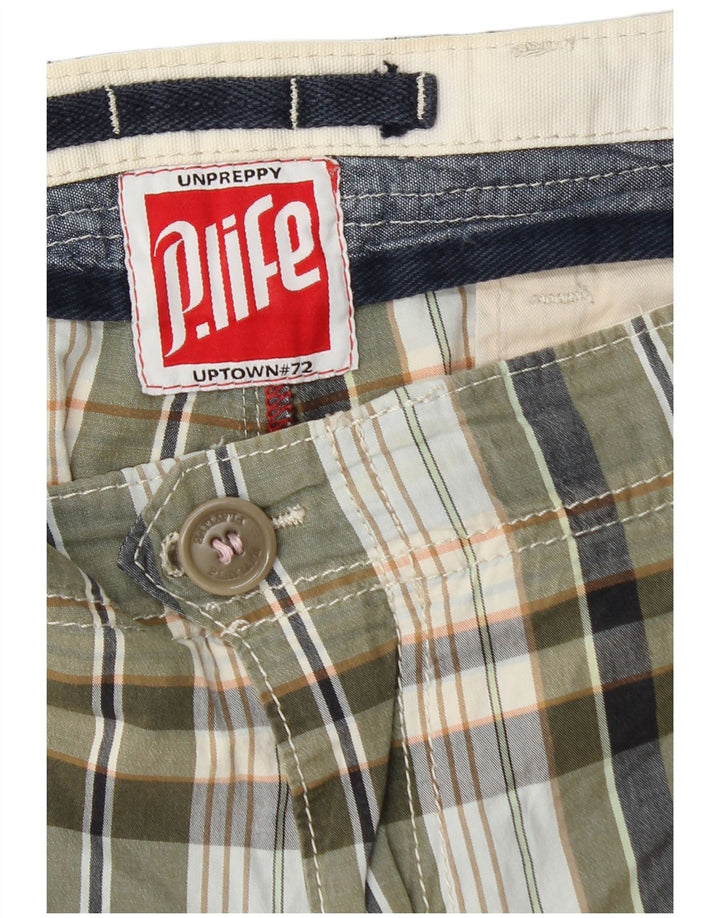 Playlife muške chino kratke hlače W36 veliki kaki karirani