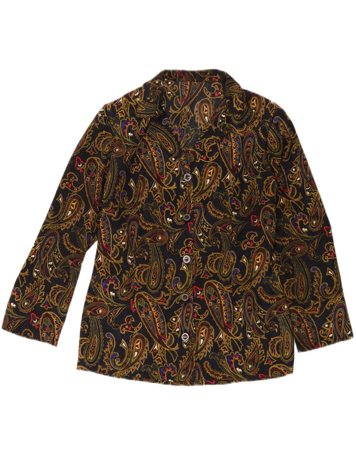 Vintage ženski sako s 5 gumba UK 12 Srednje tamnoplavi paisley