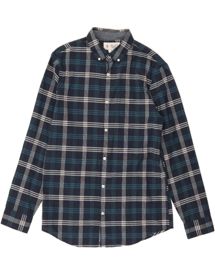 PENGUIN Mens Shirt Medium Navy Blue Check Cotton Vintage Penguin and Second-Hand Penguin from Messina Hembry 