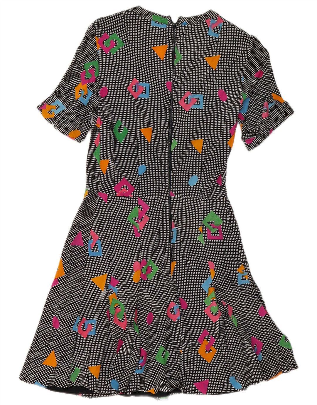 Vintage ženska haljina A-kroja UK 8 Mala višebojna geometrijska haljina