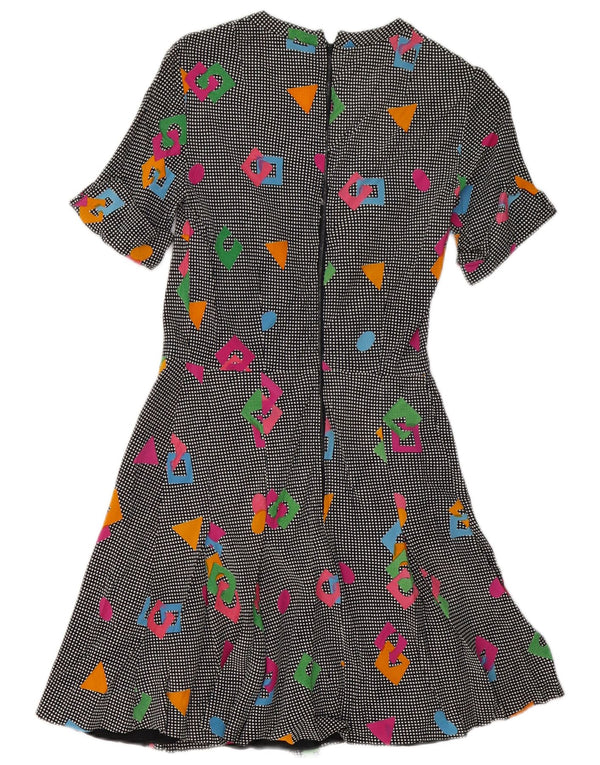Vintage ženska haljina A-kroja UK 8 Mala višebojna geometrijska haljina