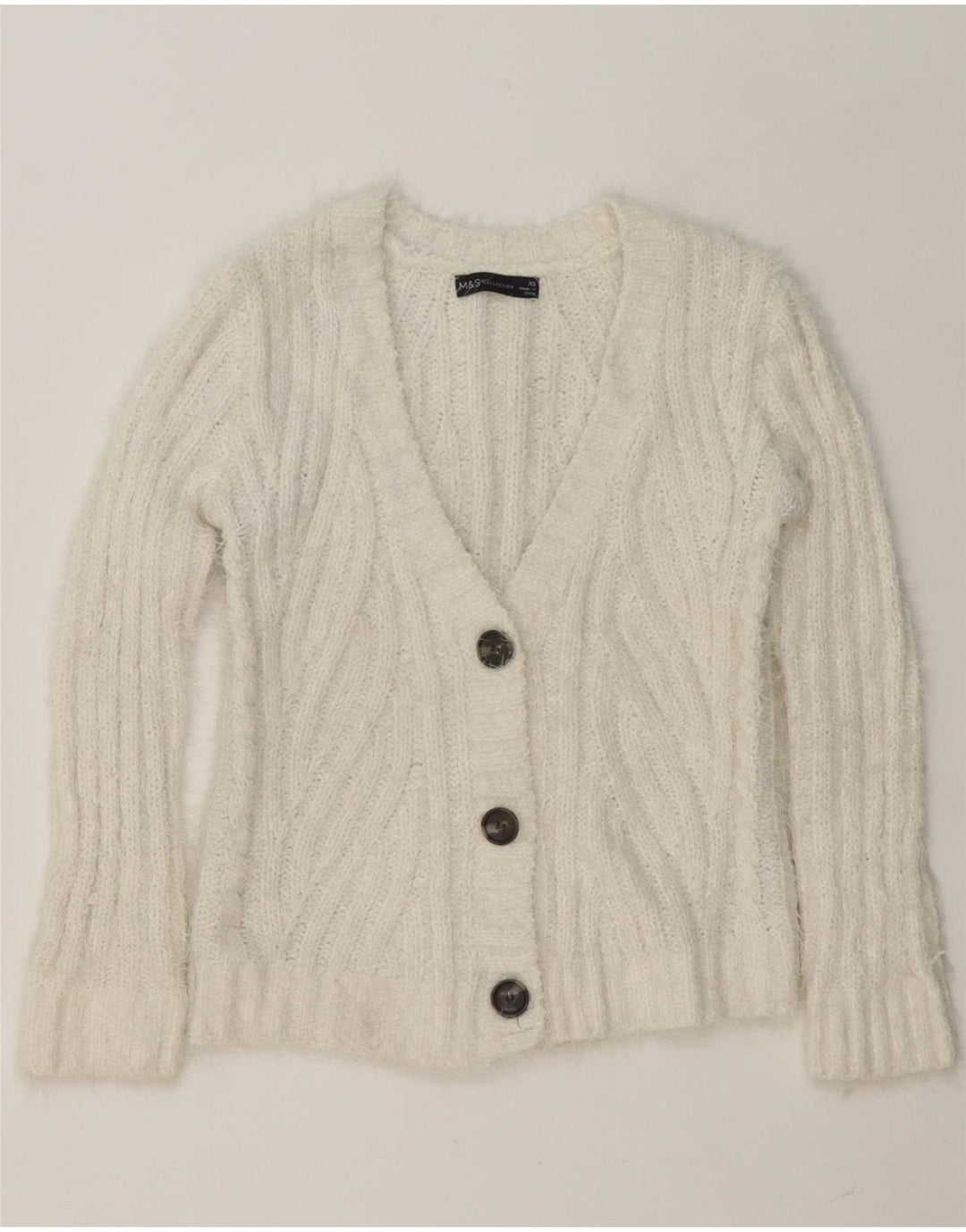 MARKS & SPENCER Womens Oversized Cardigan Sweater UK 6 XS White Polyester Vintage Marks & Spencer and Second-Hand Marks & Spencer from Messina Hembry 