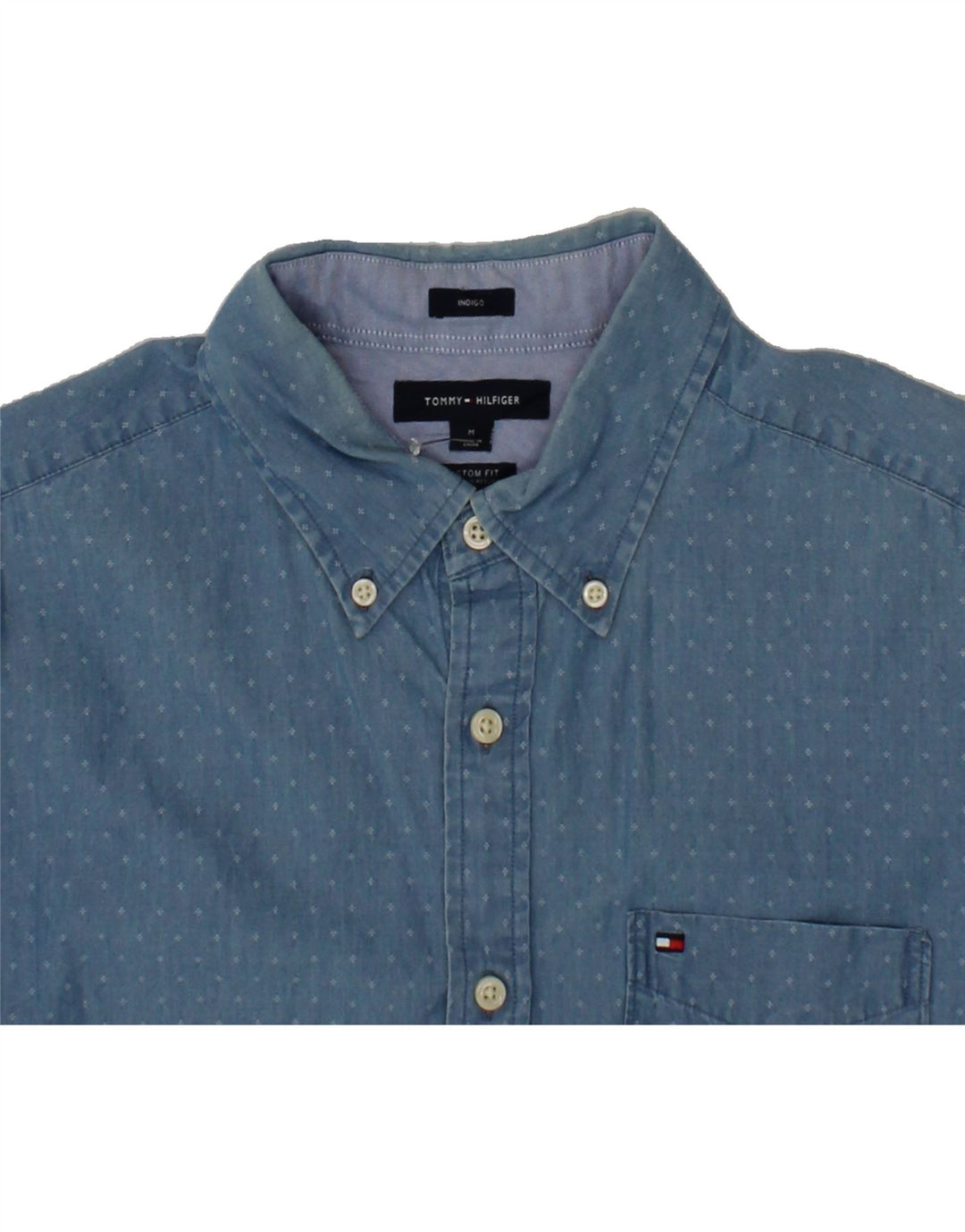 TOMMY HILFIGER Mens Indigo Abstract Pattern Custom Fit Shirt Medium Blue Vintage Tommy Hilfiger and Second-Hand Tommy Hilfiger from Messina Hembry 