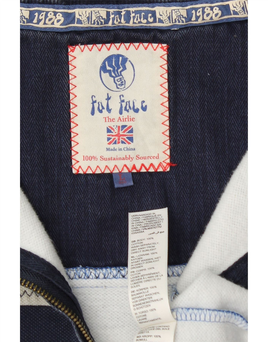 FAT FACE Muška majica s izrezom s patentnim zatvaračem Veliki pamuk u plavoj boji