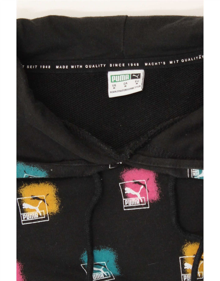 Puma Womens Graphic Hoodie Jumper UK 14 Medium Black