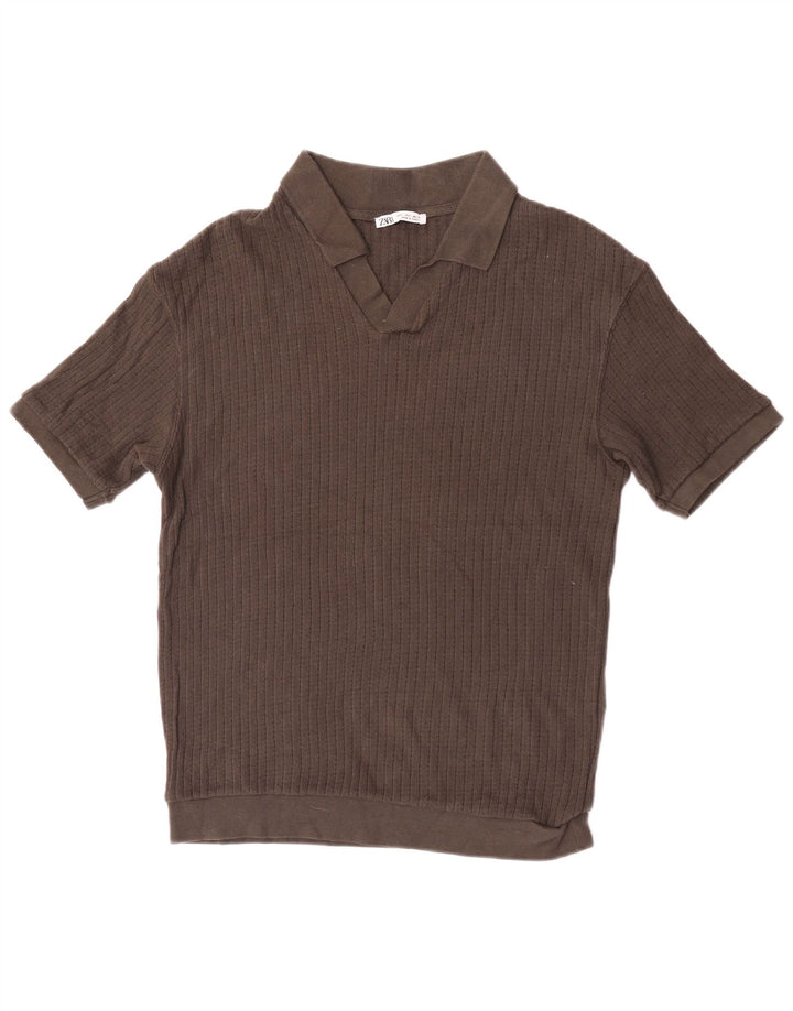 Zara muška polo majica mala, smeđa pamučna