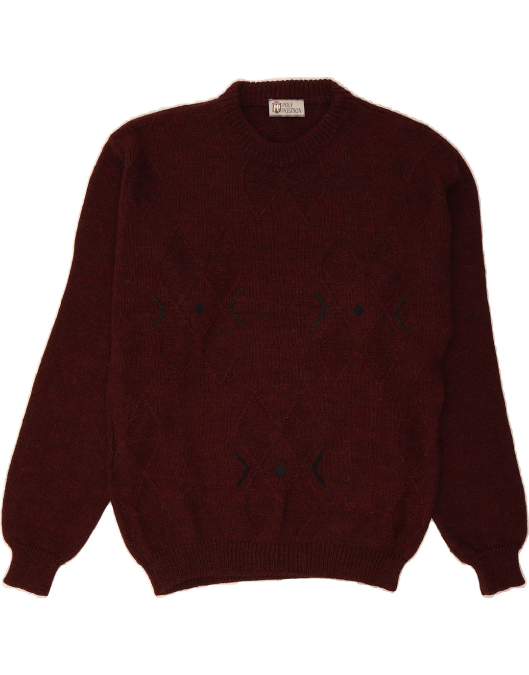 POLE POSITION Mens Crew Neck Jumper Sweater Large Burgundy Acrylic Vintage Pole Position and Second-Hand Pole Position from Messina Hembry 