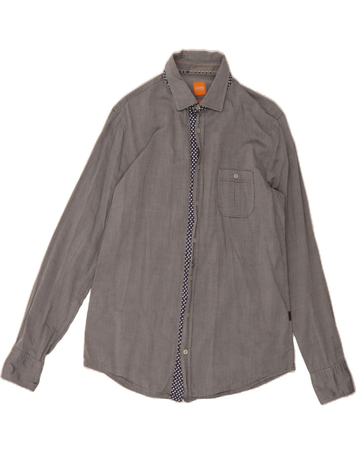 HUGO BOSS Mens Slim Fit Shirt Large Grey Cotton Vintage Hugo Boss and Second-Hand Hugo Boss from Messina Hembry 