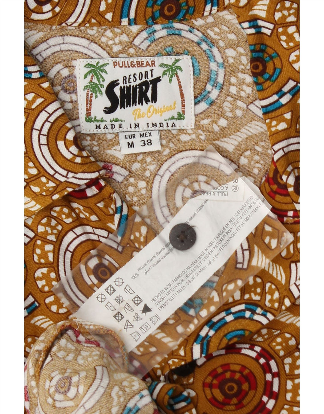 Pull & Bear muška košulja kratkih rukava srednje bež geometrijske viskoze