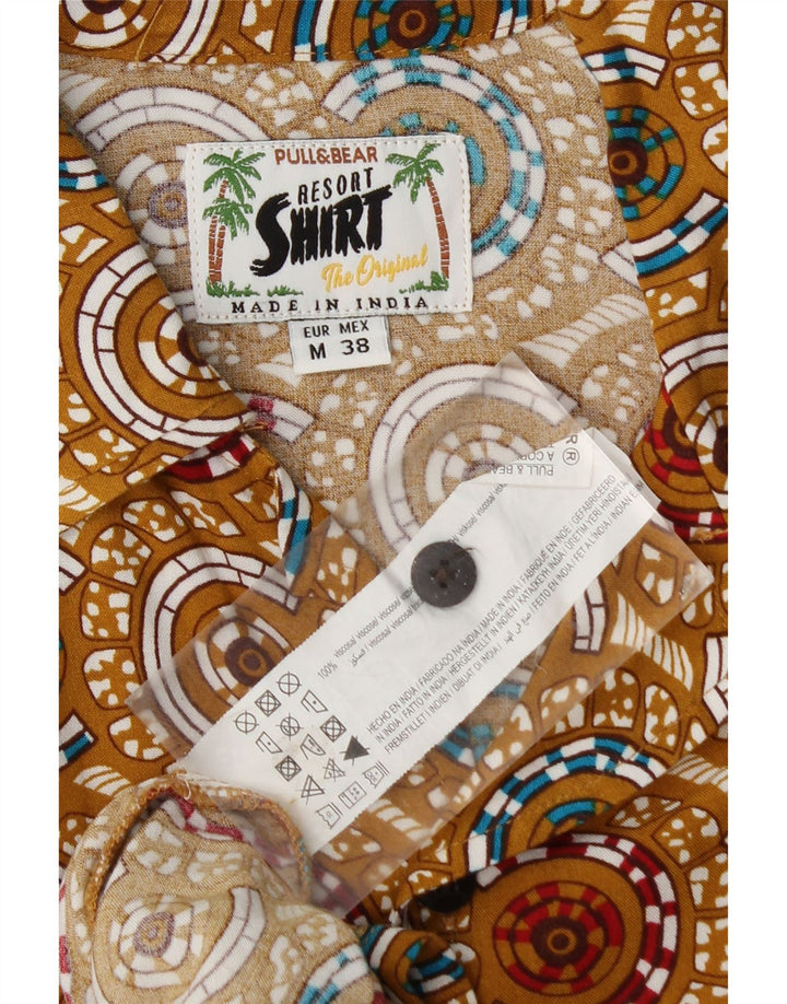 Pull & Bear muška košulja kratkih rukava srednje bež geometrijske viskoze