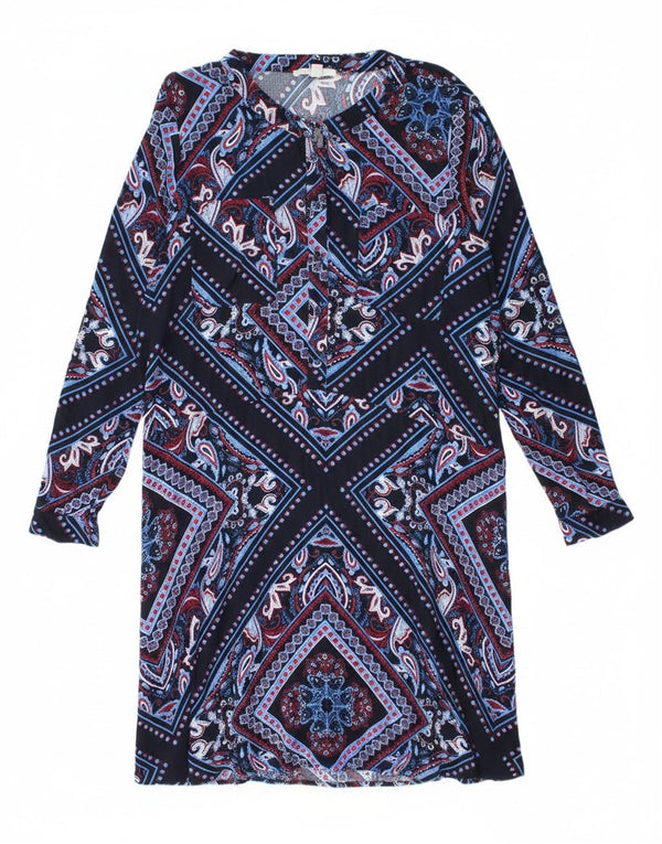 Esprit ženska haljina A-kroja dugih rukava UK 18 XL tamnoplava boemska paisley haljina