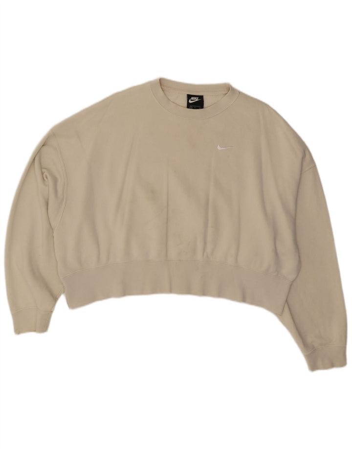 NIKE Ženska kratka prekomjerna majica s kratkim rukavima UK 10 Small Off White Cotton