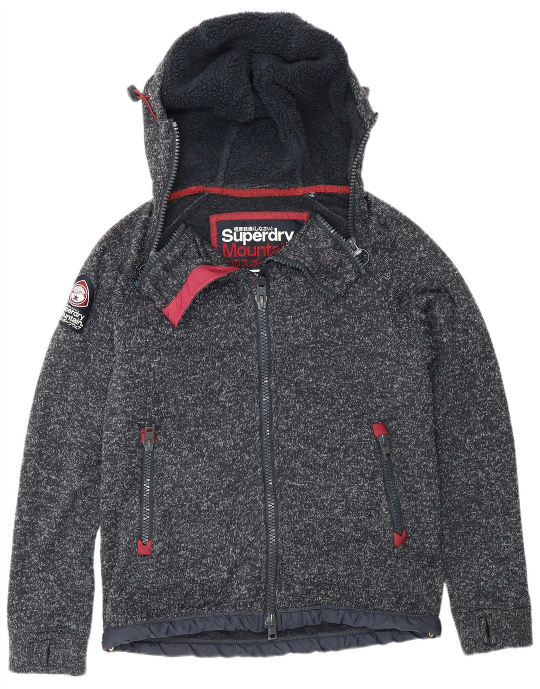 Superdry muški pulover s kapuljačom s patentnim zatvaračem UK 14 srednje tamnoplavi pjegavi poliester