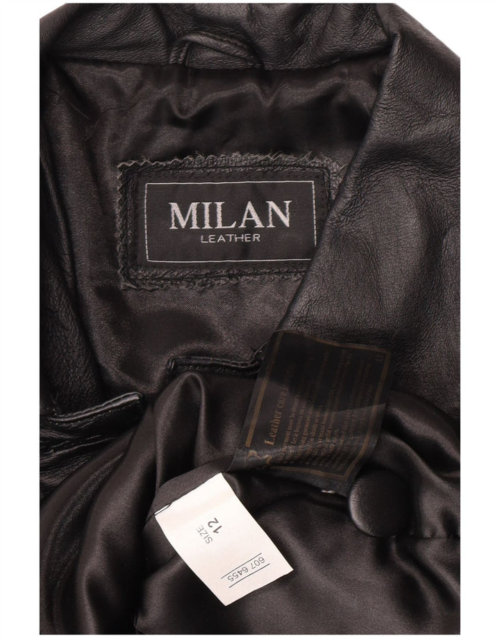 Vintage ženski kožni kaput US 12 Veliki crni kožni cvjetni kaput