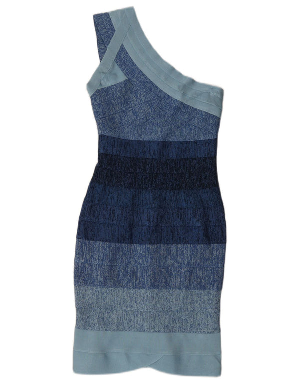 Herve Leger ženska haljina uz jedno rame UK 4 XS od plave svile