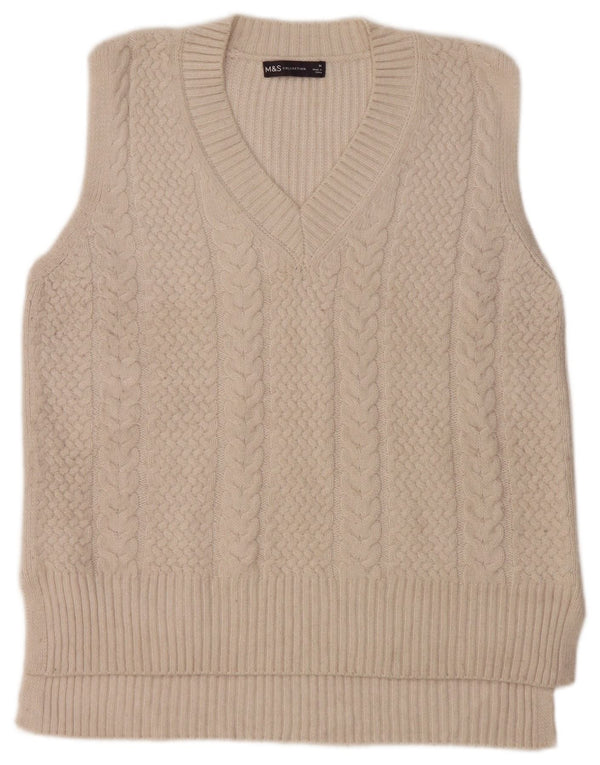 Marks & Spencer Womens Vest Tank Top UK 14 Medium Off White Polyester