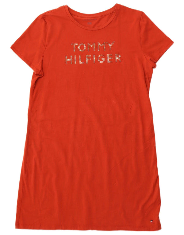 TOMMY HILFIGER Ženska grafička T-shirt haljina UK 18 XL Narančasta pamuk