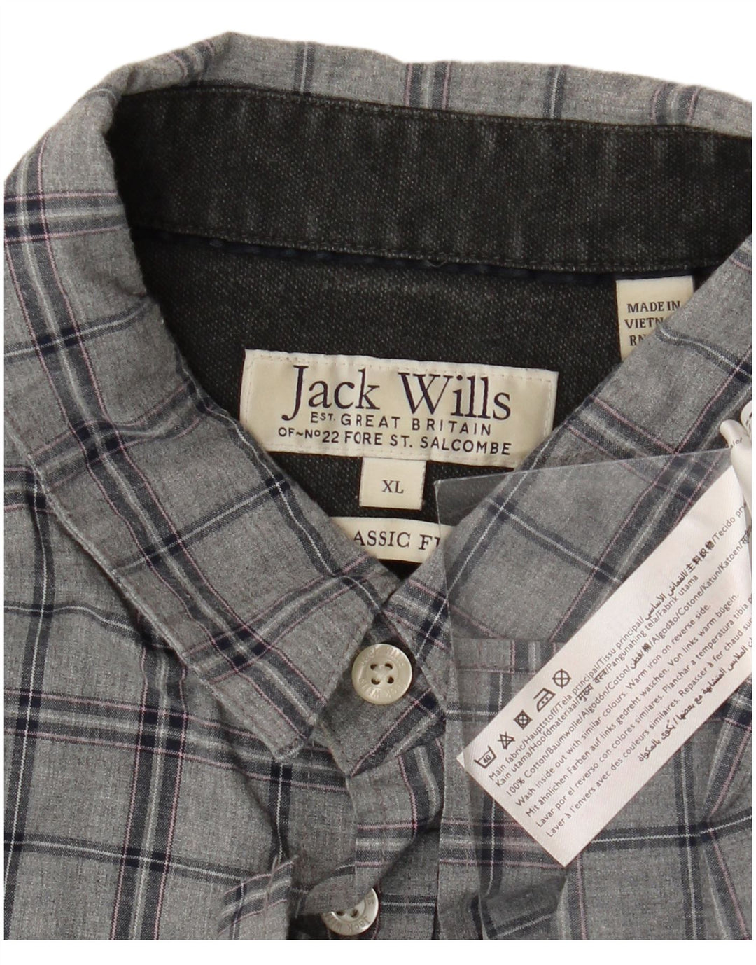 Jack Wills muška košulja klasičnog kroja XL sivi karirani pamuk