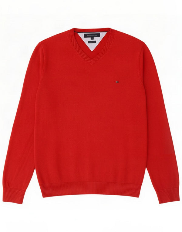 Tommy Hilfiger muški džemper s V-izrezom Srednje crveni pamuk