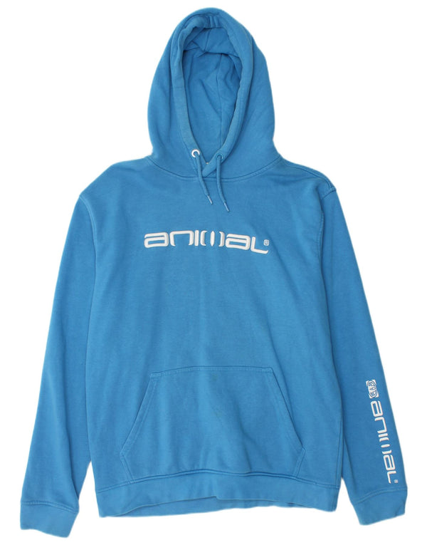 Veliki plavi pamučni džemper s kapuljačom s kapuljačom s grafičkim motivima