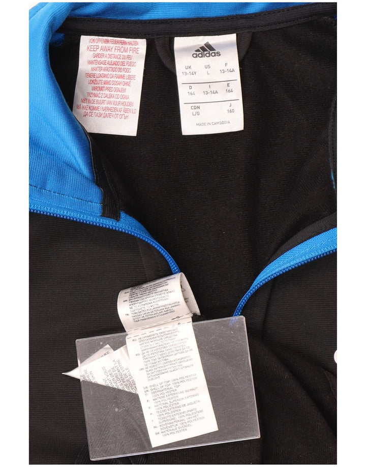 ADIDAS Boys Tracksuit Top Jacket 13-14 Years Black Colourblock Polyester