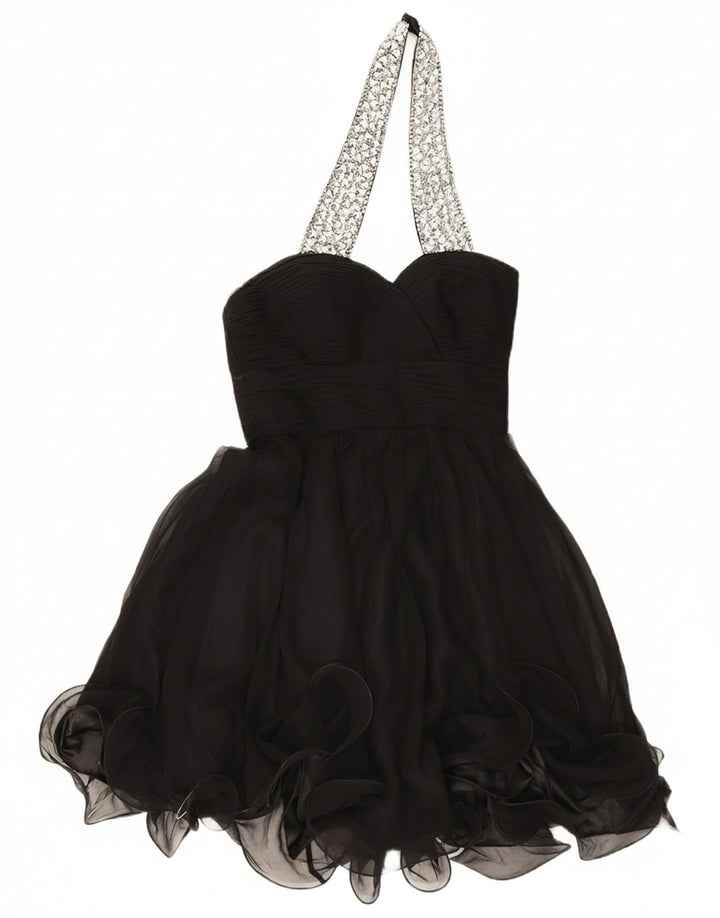 JOVANI Womens Halter Swing Dress US 4 Small Black Silk