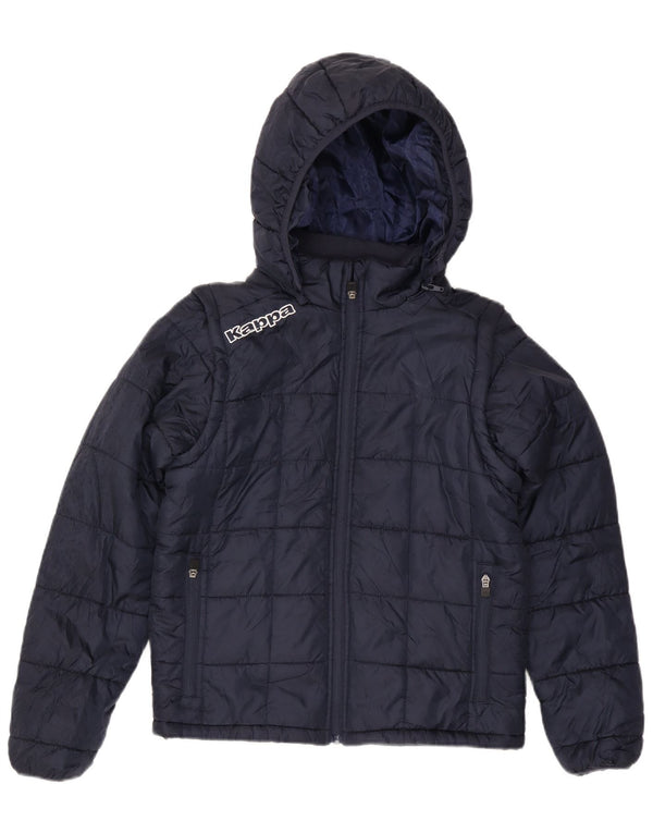 Kappa Mens Graphic Hooded Padded Jacket UK 36 Small Navy Blue Polyester