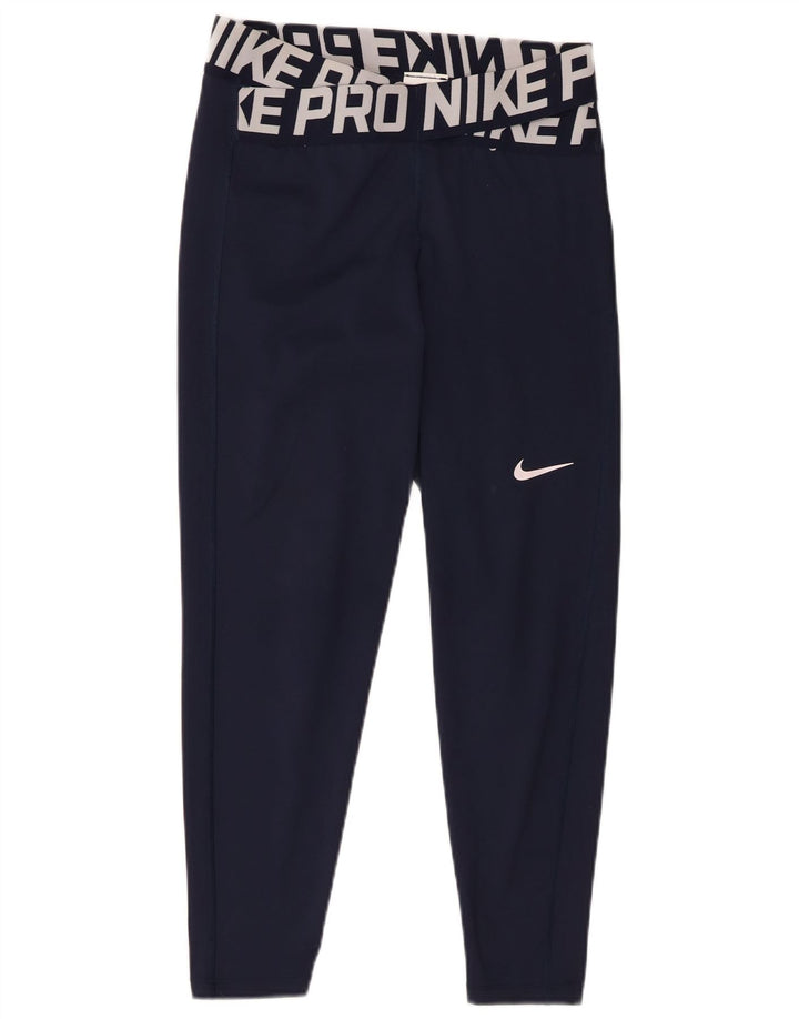 Nike Ženske Dri Fit Graphic Leggings UK 14 Medium tamnoplavi poliester