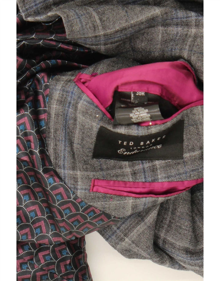 Ted Baker Mens 2 Button Blazer Jacket UK 38 Medium Gray Check Wool