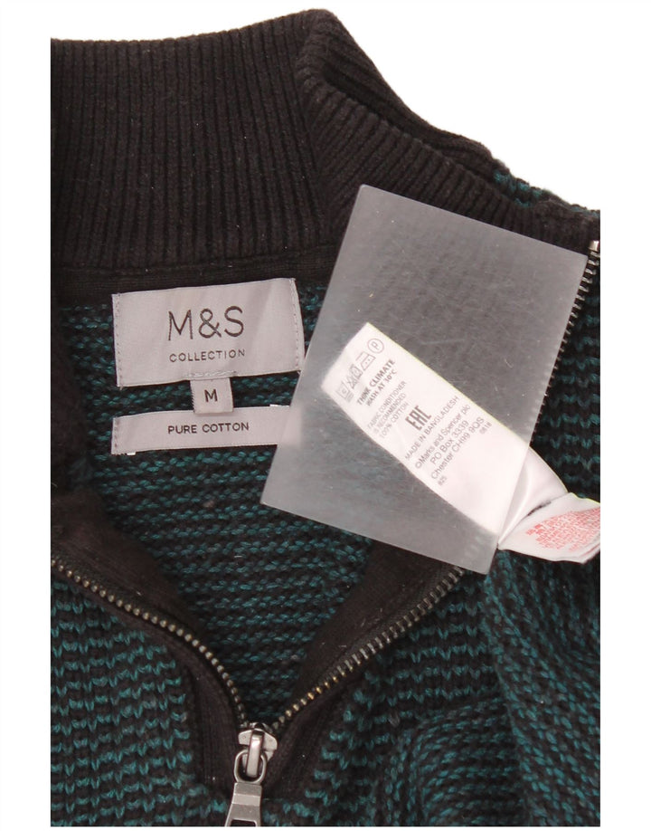 Marks & Spencer muški džemper s izrezom i srednjim pamučnim zelenim prugama