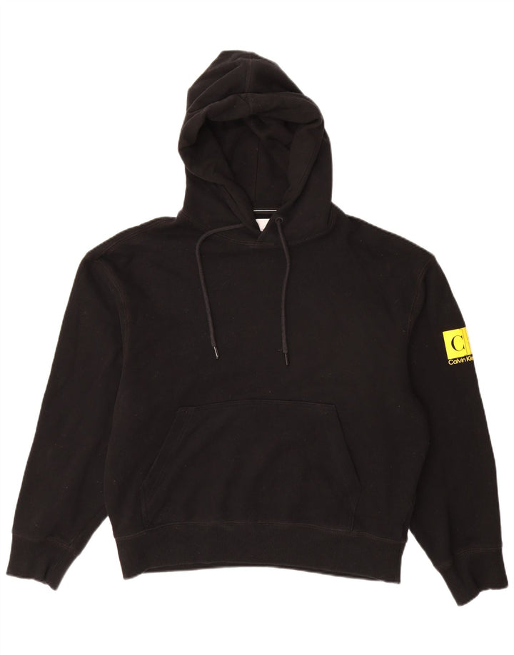 CALVIN KLEIN JEANS Muški džemper s kapuljačom s kapuljačom srednje veličine, crni pamuk