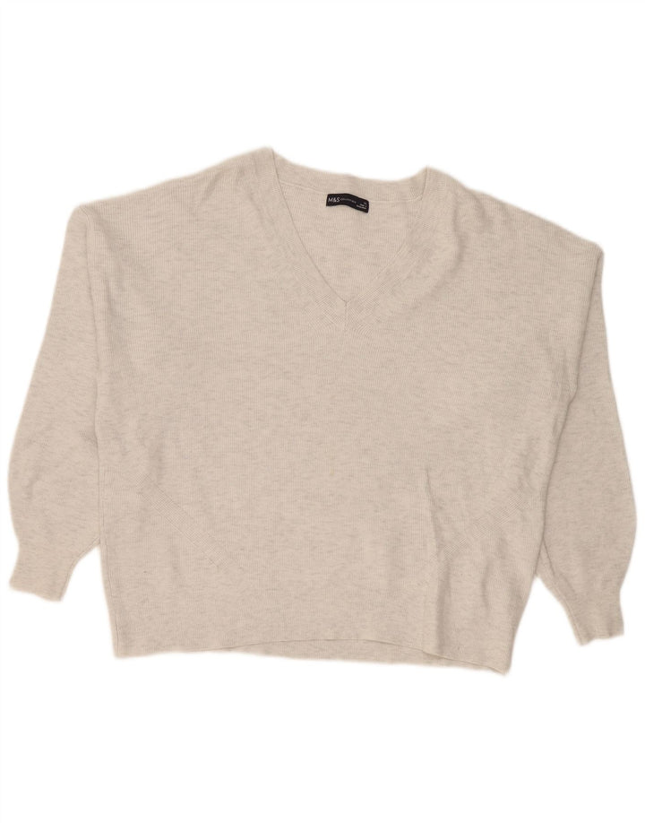 Marks & Spencer ženski veliki džemper s V-izrezom UK 18 XL sivi