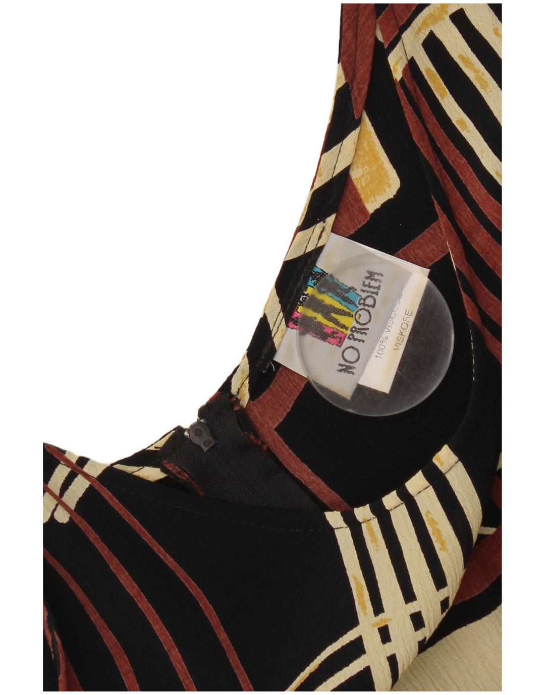Bez problema ženska haljina bez rukava A-kroja UK 18 XL smeđa patchwork viskoza
