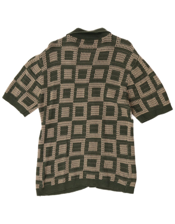 Vintage muški džemper kratkih rukava Srednje zeleni geometrijski pamuk