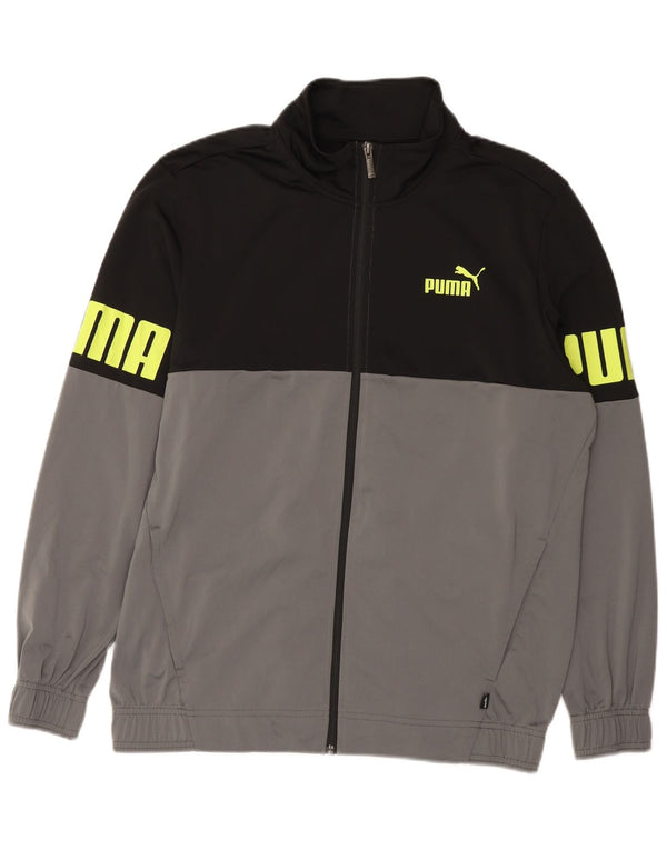 PUMA Mens Graphic Full Tracksuit Large Black Colourblock Polyester