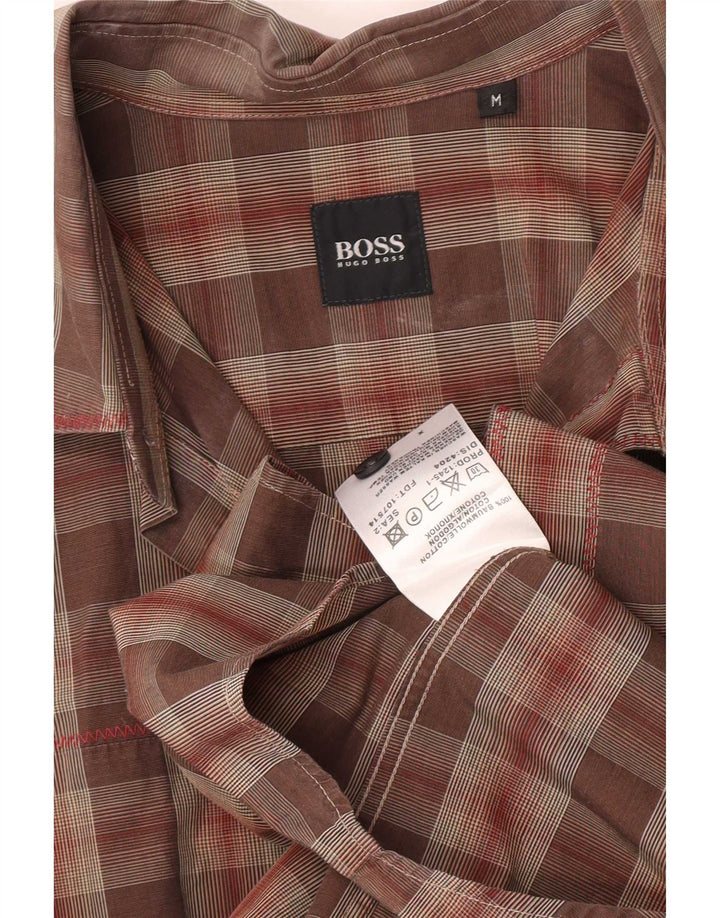 Hugo Boss muška košulja Srednje smeđa karirana pamuk