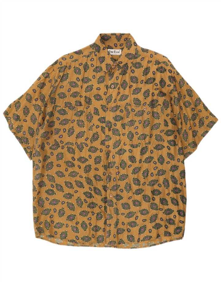 Vintage muška košulja kratkih rukava srednje bež geometrijske svile