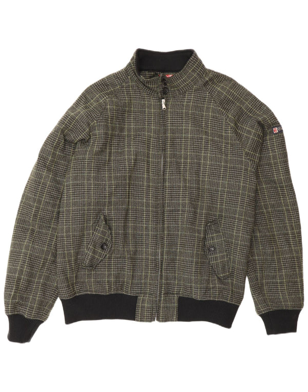 Conte of Florence Mens Bomber Jacket UK 42 XL Green Check Wool