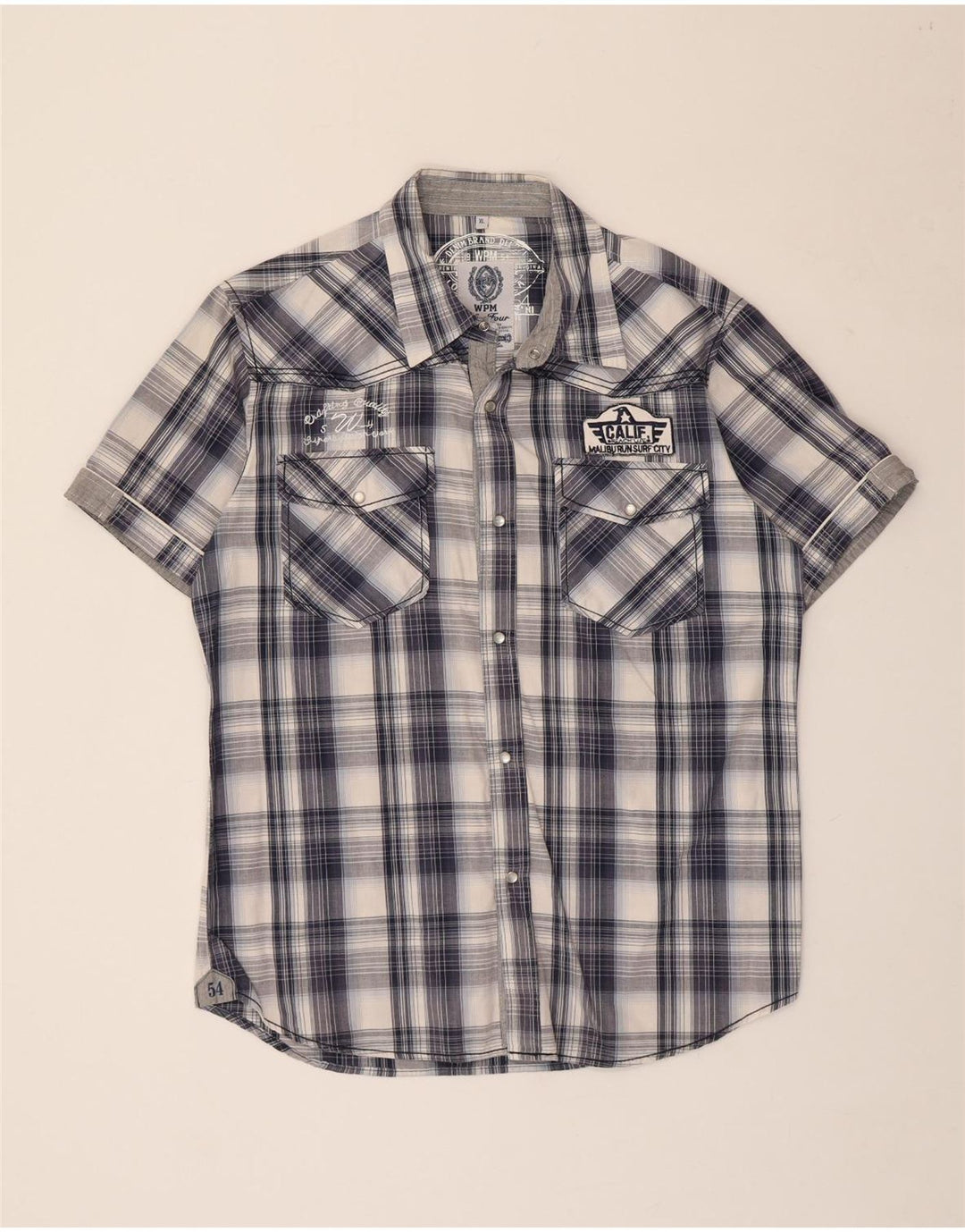 WPM muška grafička majica kratkih rukava XL tamnoplavi karirani pamuk