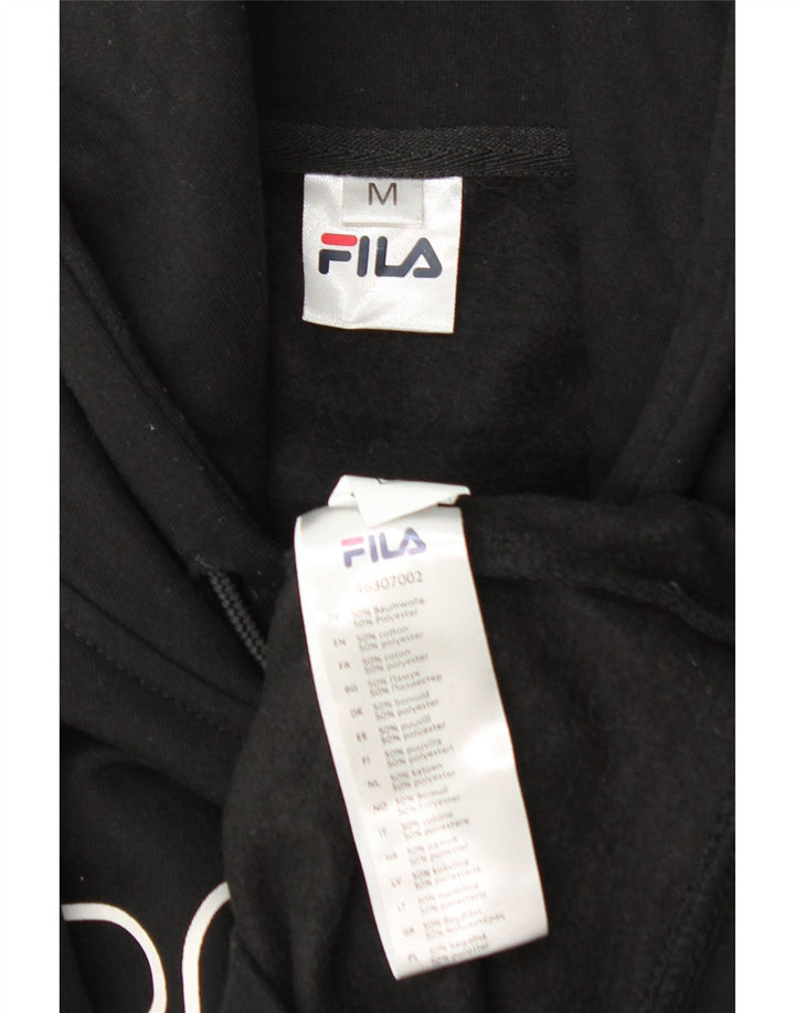 FILA Mens Graphic Hoodie Jumper Medium Black Cotton Vintage Fila and Second-Hand Fila from Messina Hembry 