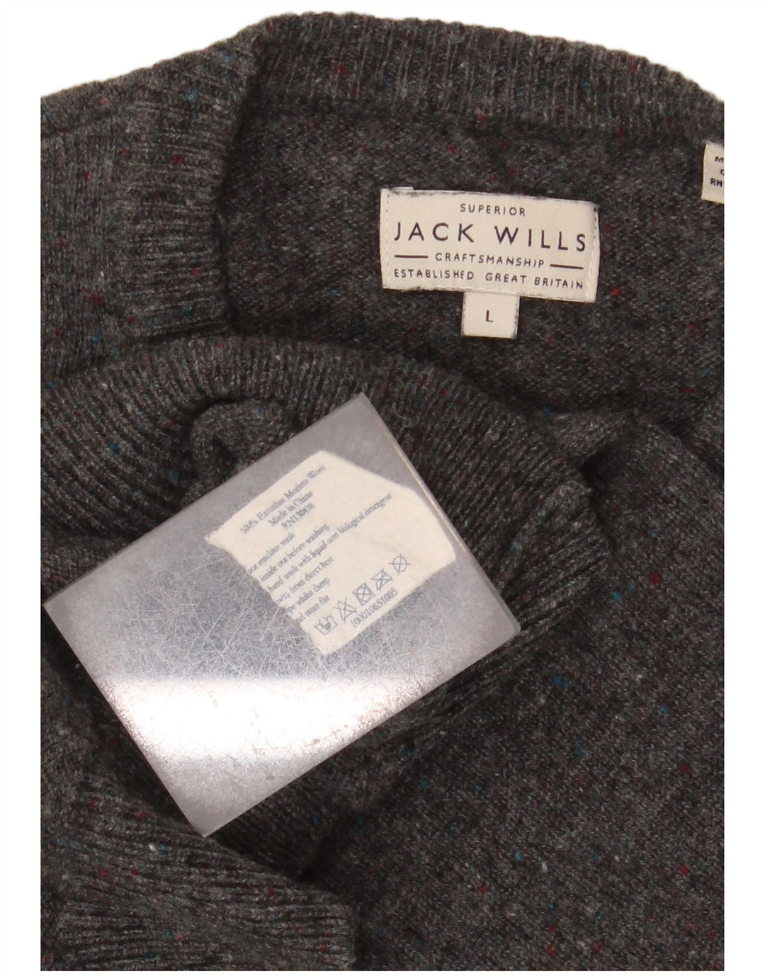 JACK WILLS Muški džemper s okruglim izrezom, veliki sivi pulover od merino vune