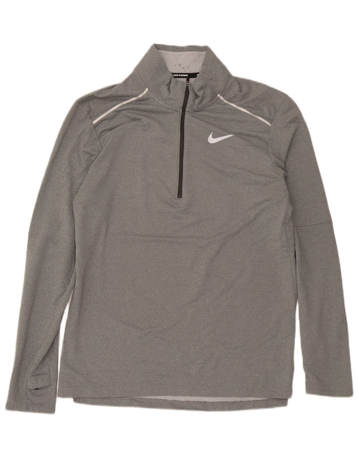 Nike Dri Fit majica s izrezom i dugim rukavima srednje sive boje od poliestera