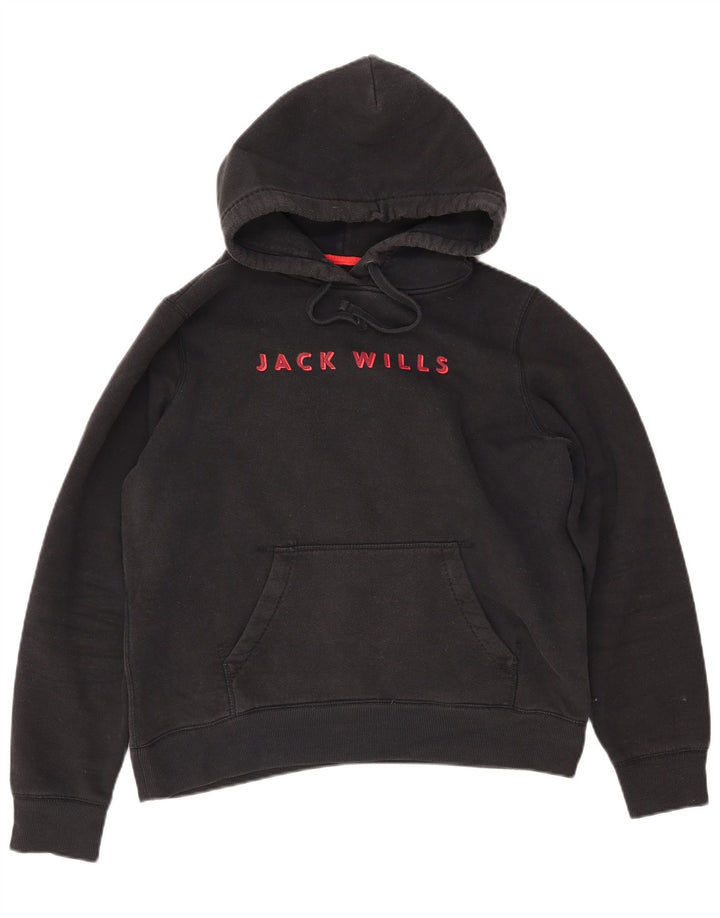 JACK WILLS Ženska majica s kapuljačom s grafičkim motivima UK 14 Veliki crni pamuk