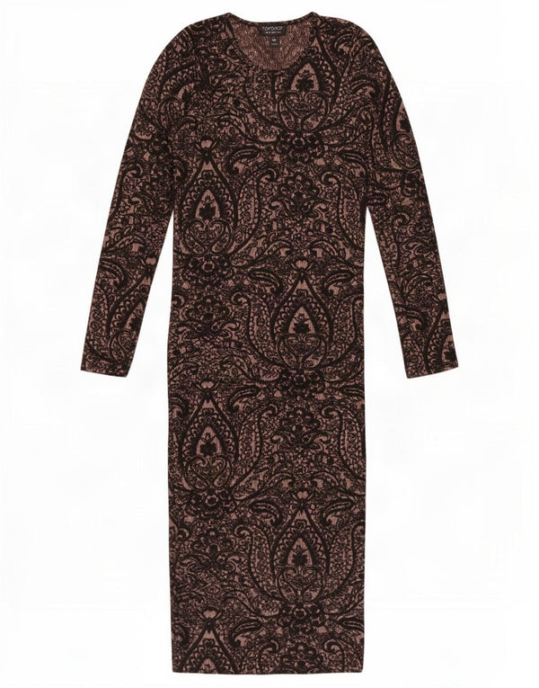 Topshop ženska haljina s dugim rukavima uz tijelo UK 10 Small Brown Paisley