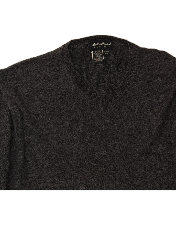 EDDIE BAUER Mens V-Neck Jumper Sweater Medium Grey Flecked Cotton Vintage Eddie Bauer and Second-Hand Eddie Bauer from Messina Hembry 