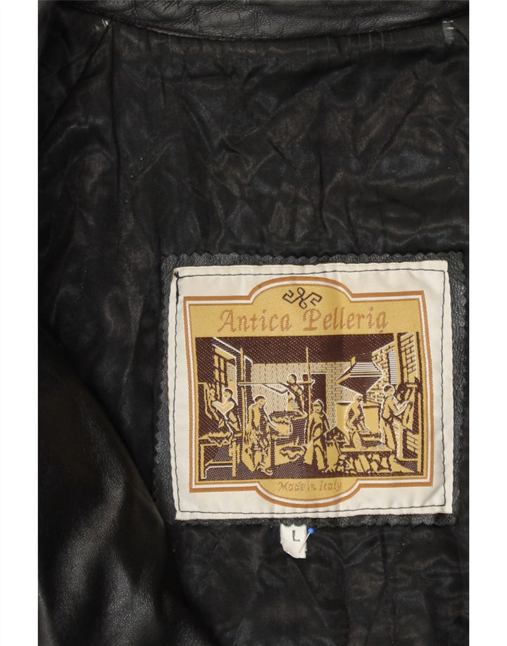 ANTICA PELLERIA Ženski kaput s dvostrukim kopčanjem UK 16 Veliki crni kožni