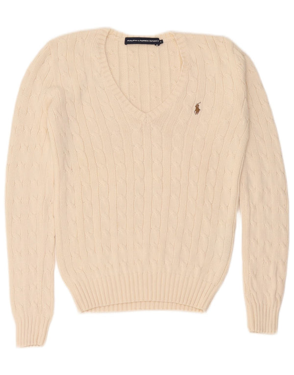 Ralph Lauren Ženski džemper s V-izrezom UK 10 Small Off White Cotton