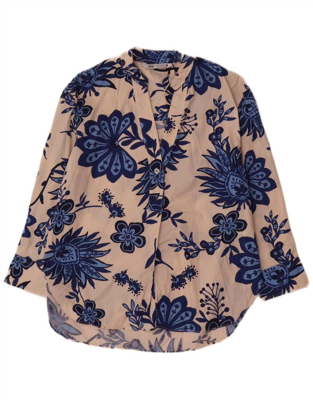 Zara ženska prevelika pulover majica UK 6 XS bež cvjetni pamuk