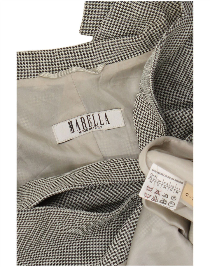 Ženska jakna sa 3 gumba Marella UK 14 Velika bijela viskoza s houndstooth-om